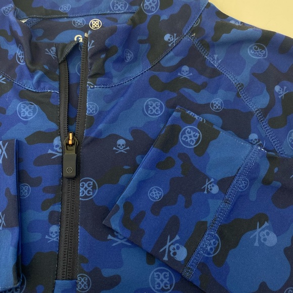 G/Fore G4 Golf Pullover Icon Camo Luxe Skull & T’s Print Blue Polyester NWOT MED - Picture 2 of 8